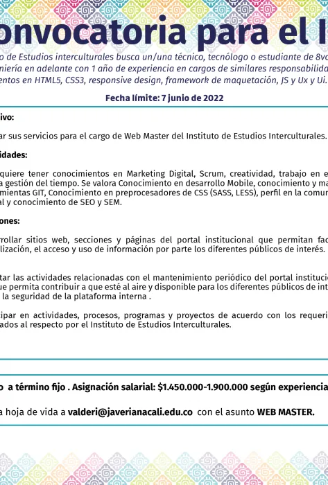 Convocatoria laboral para Web Master Convocatoria laboral para Web Master